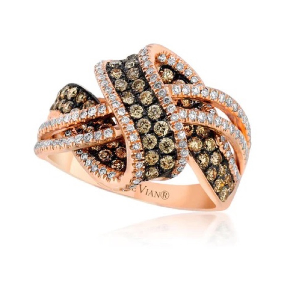 Strawberry Gold Wave and Cross Ring with Chocolate and Vanilla Diamonds